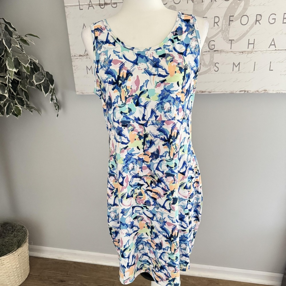 Columbia PFG Dress Women Large Fish Print Sleeveless Tank Travel Sporty